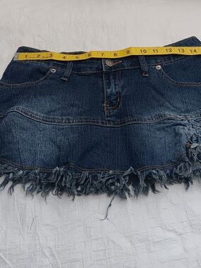 Street Code , brand frayed hem dark wash denim mini skirt